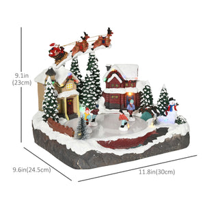 Village de Noël avec étang de patinage du Père Noël animé avec lumière LED multicolore