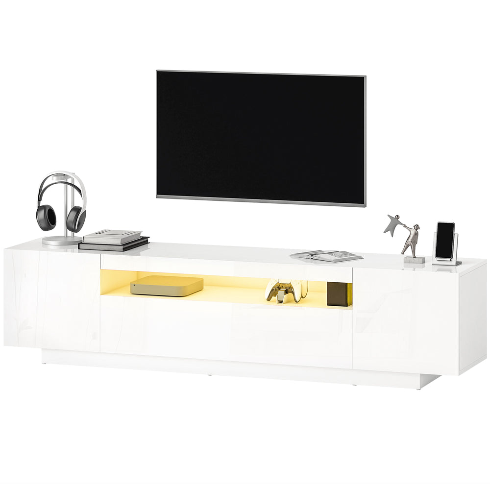 Meuble TV avec éclairage LED RVB pour téléviseur de 65 à 85 pouces, blanc brillant