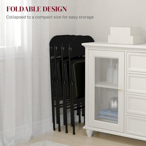 Set of 4 folding metal chairs with faux leather upholstery, black