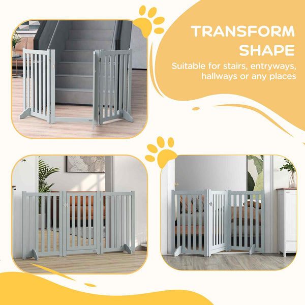 3-Panel Foldable Dog Gate with Feet, Grey