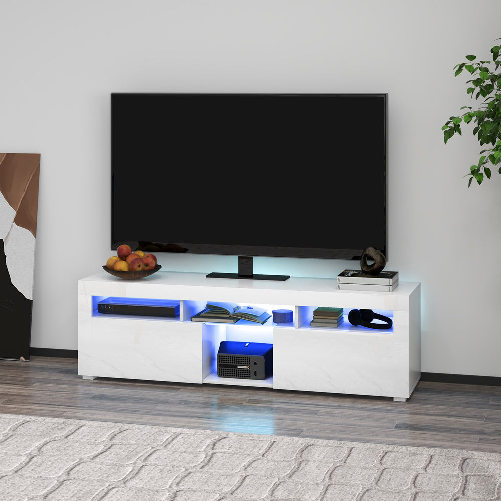 Meuble avec rangement et éclairage LED pour téléviseurs jusqu'à 55 pouces, blanc brillant
