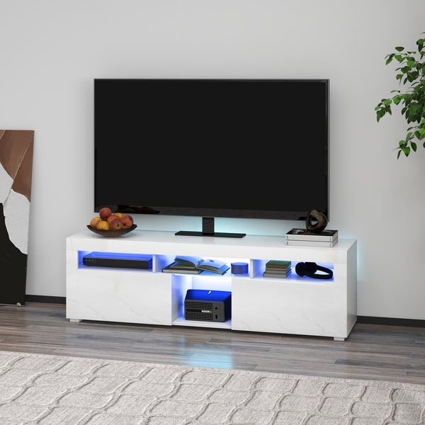 Meuble avec rangement et éclairage LED pour téléviseurs jusqu'à 55 pouces, blanc brillant