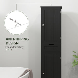 Meuble de salle de bain autoportant avec tiroir et 2 portes, noir