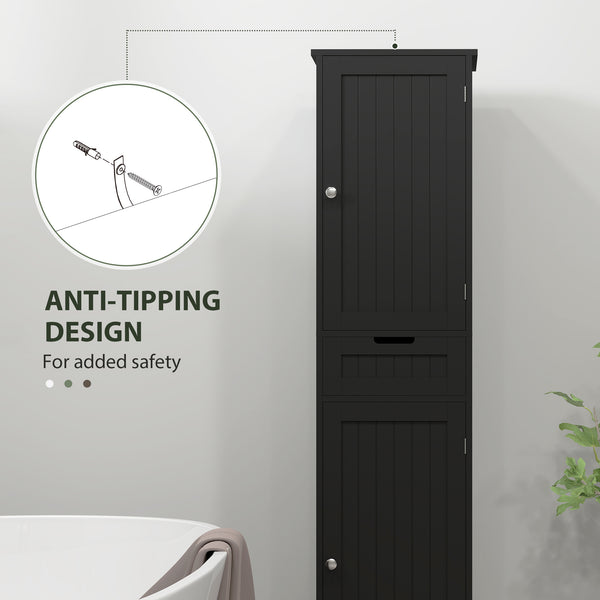 Meuble de salle de bain autoportant avec tiroir et 2 portes, noir