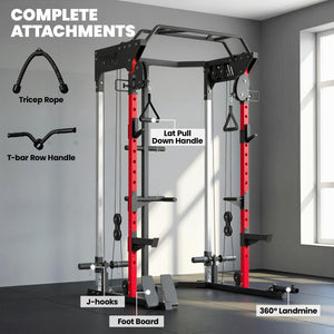 Cage de musculation avec système de poulies réglables, barre de traction, station de dips, barre de traction Landmine