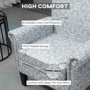 Fauteuil d'appoint rembourré avec tissu doux en lin, gris