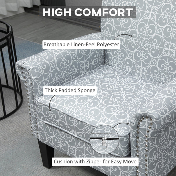 Fauteuil d'appoint rembourré avec tissu doux en lin, gris