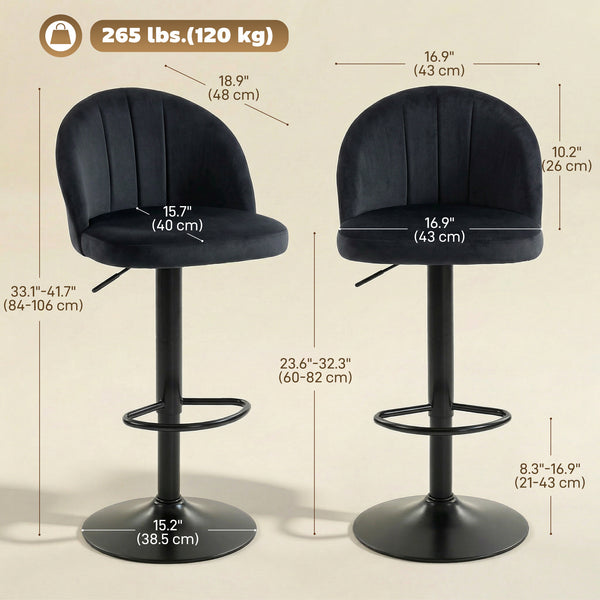 Ensemble de 2 tabourets de bar pivotants avec repose-pieds, noirs