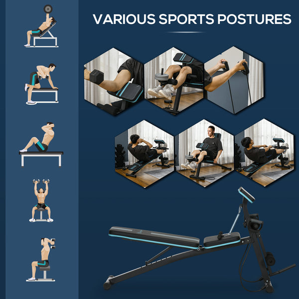 Banc de musculation pliable avec dossier ajustable à 7 positions – Noir et bleu