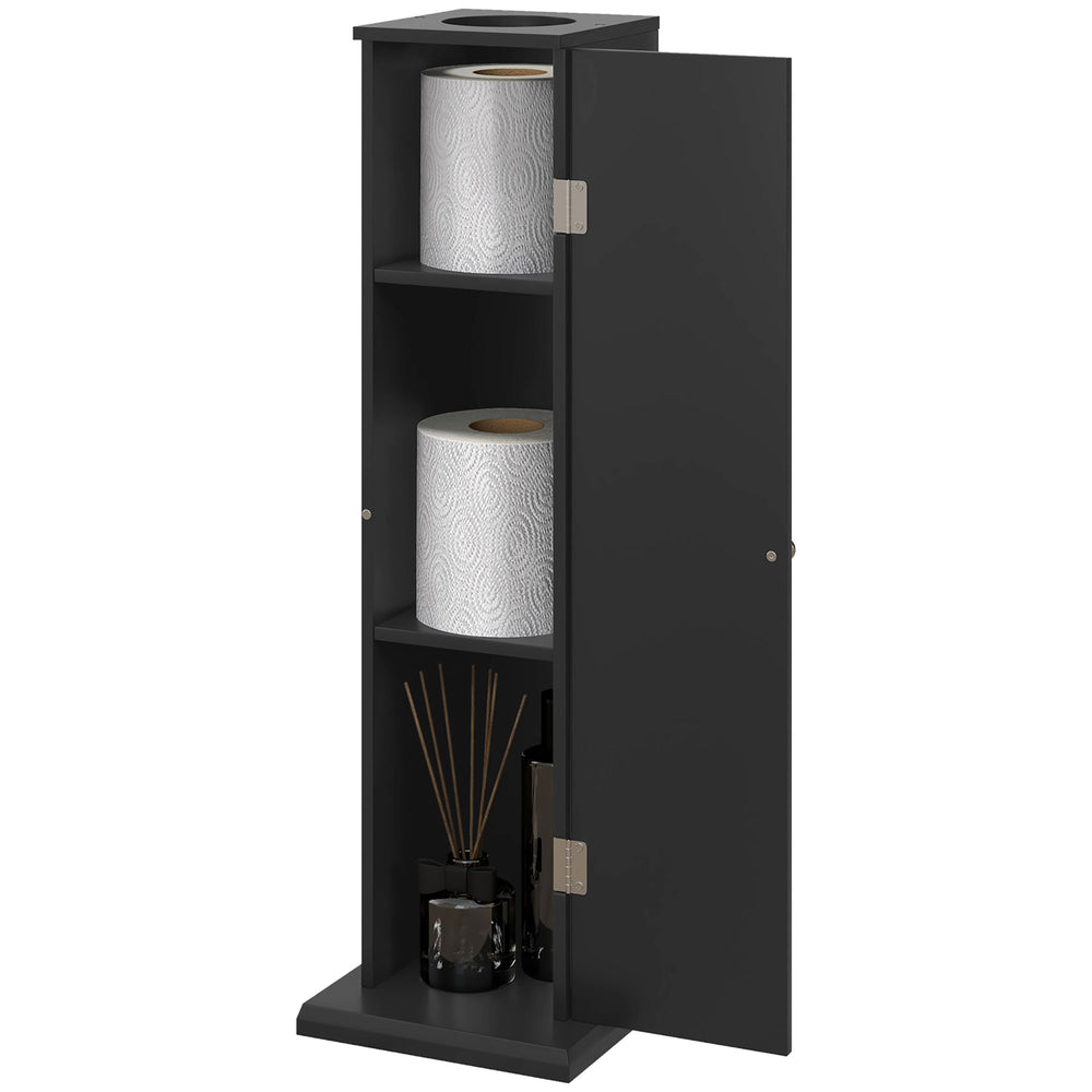 Petite armoire à papier toilette, meuble d'angle de salle de bain avec portes et étagères, noir