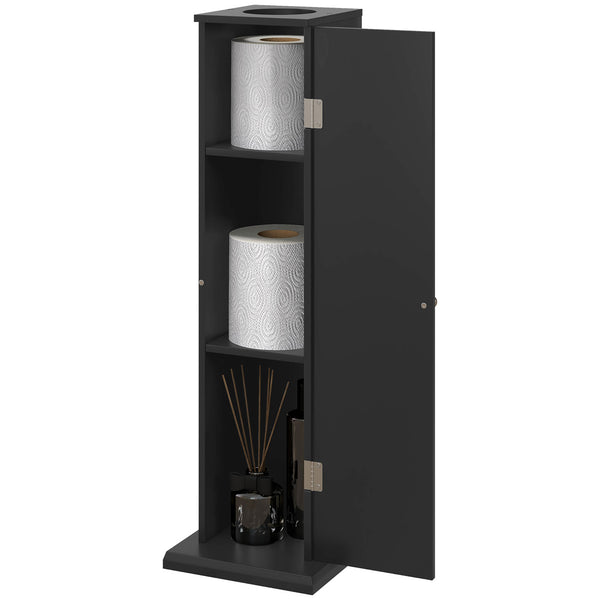 Petite armoire à papier toilette, meuble d'angle de salle de bain avec portes et étagères, noir