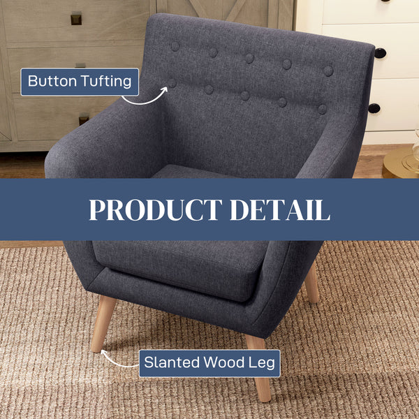 Fauteuil d'appoint en lin avec structure en bois et rembourrage épais, gris foncé