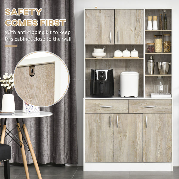 Buffet de cuisine avec rangement multiple, blanc et beige