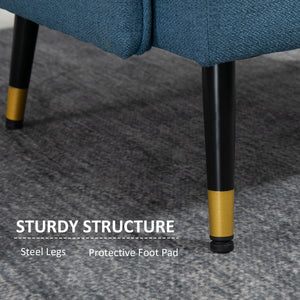 Fauteuil d'appoint moderne rembourré avec dossier capitonné et pieds en acier, bleu