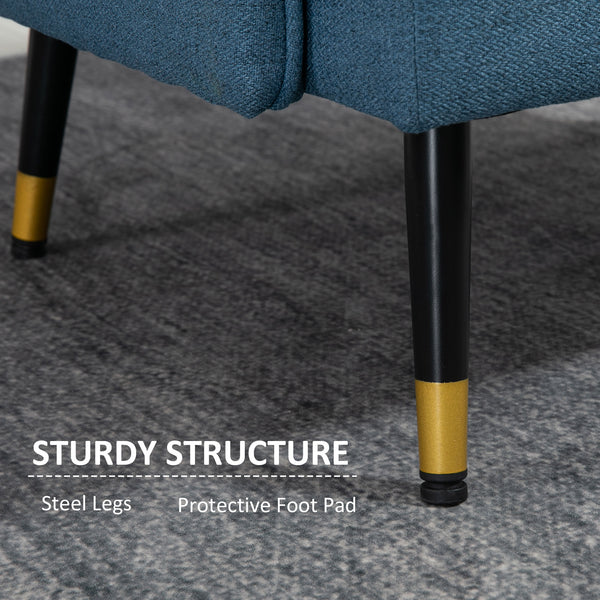 Fauteuil d'appoint moderne rembourré avec dossier capitonné et pieds en acier, bleu