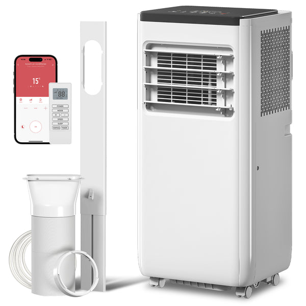 4-in-1 8000 BTU Portable Air Conditioner with Cooling, Dehumidification, Fan, Sleep Mode, Wi-Fi Voice Remote Control, White
