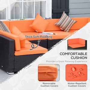 Ensemble de jardin modulable 7 pièces en résine tressée avec table basse, orange