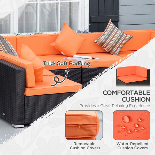 Ensemble de jardin modulable 7 pièces en résine tressée avec table basse, orange