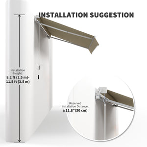 8'x7' Patio Awning Manual Retractable Sun Shade Outdoor Deck Canopy Shelter, Khaki