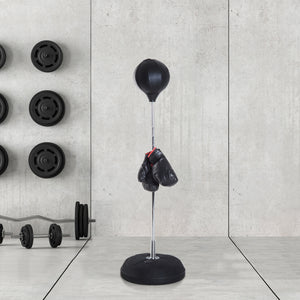 Sac de frappe sur pied réglable avec gants de boxe et pompe – Noir