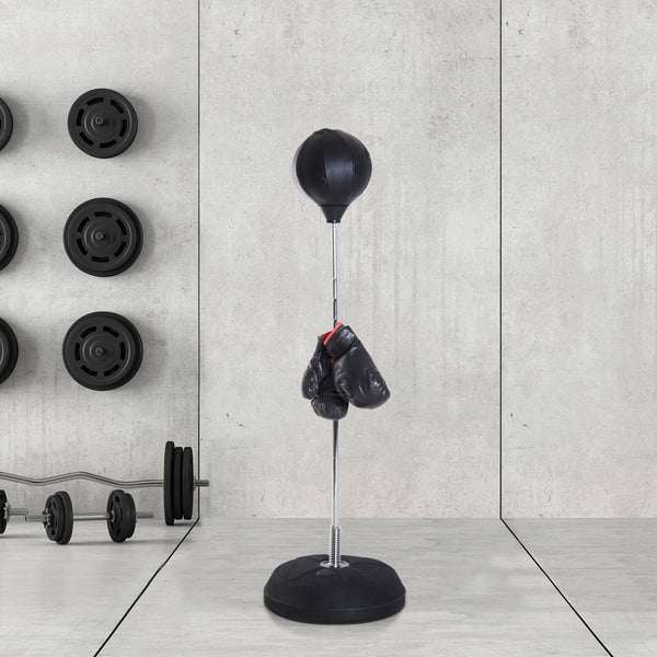 Sac de frappe sur pied réglable avec gants de boxe et pompe – Noir
