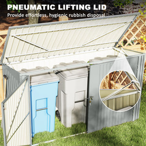 Abri de jardin avec 3 compartiments pour poubelles, double porte verrouillable et couvercle ouvrable, gris argenté