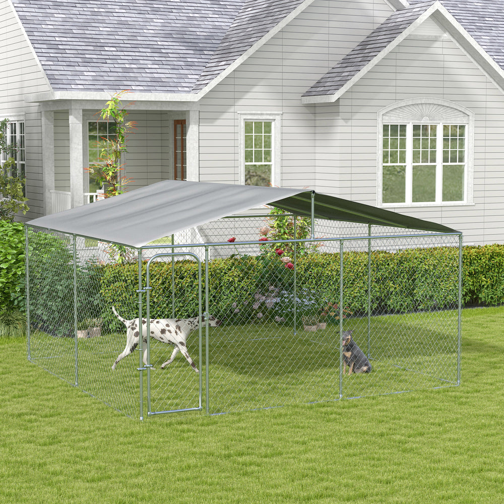 Dog Kennel Outdoor, Heavy Duty Playpen with Secure Lock, Cover, for Backyard & Patio, 13.1' x 13.1' x 7.5'