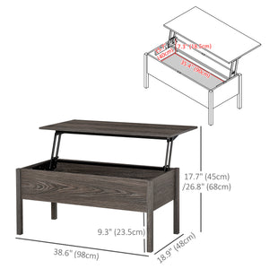 Table basse moderne avec plateau relevable et compartiment de rangement dissimulé, gris