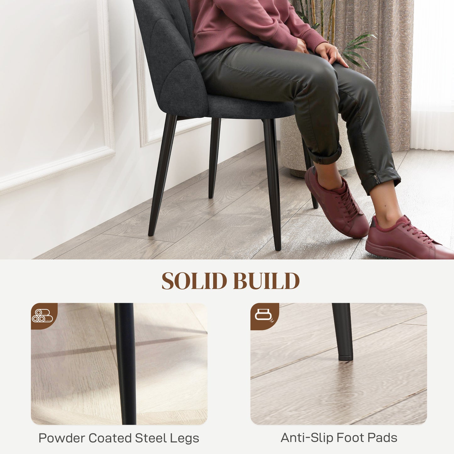 Lot de 4 chaises de salle à manger modernes rembourrées avec pieds en métal, noir