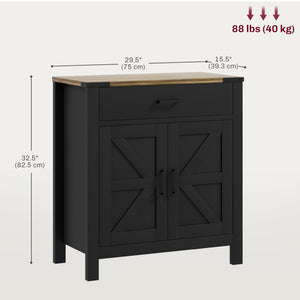 Buffet de rangement de cuisine de style campagnard avec tiroir et étagère, noir