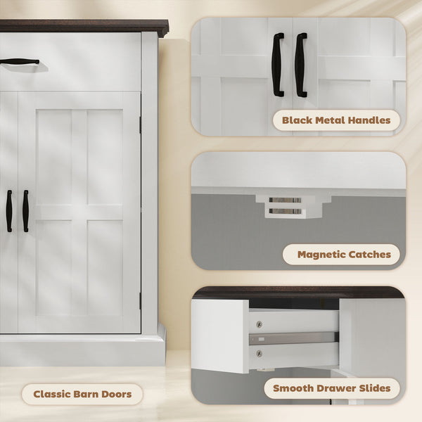 Buffet de rangement avec tiroir, 2 portes et tablette ajustable – Blanc