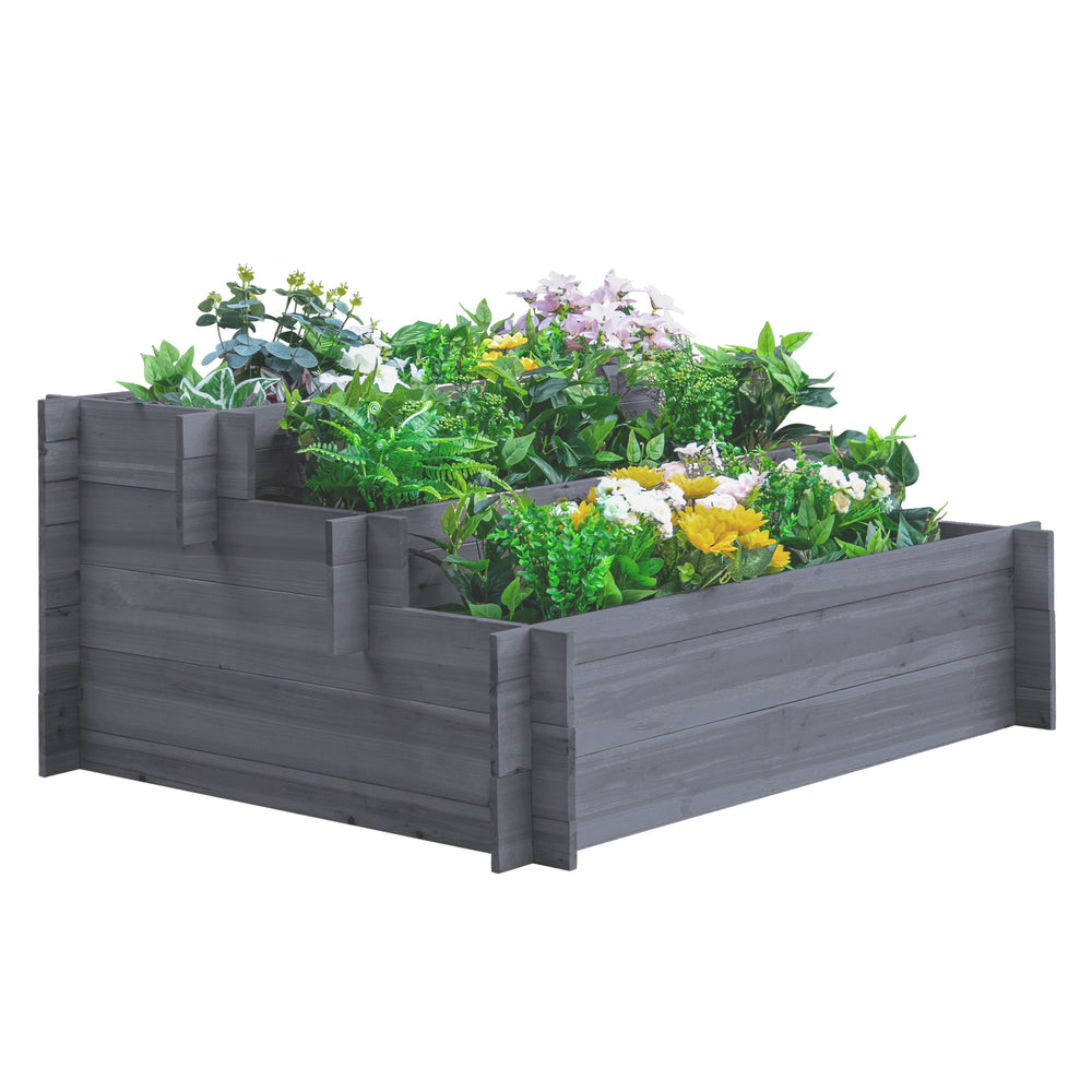 Jardinière surélevée en bois à 3 niveaux, gris