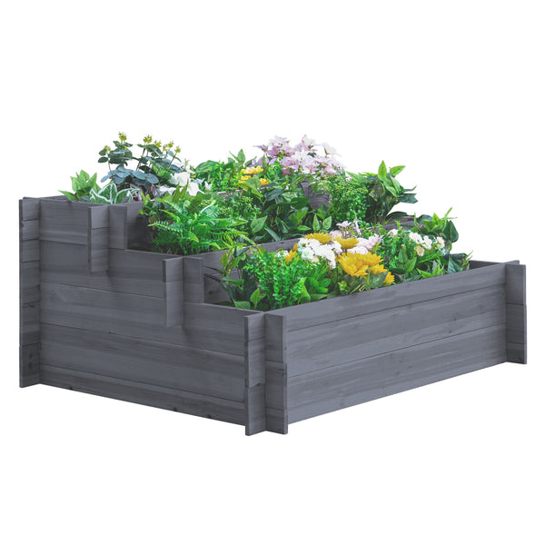 Jardinière surélevée en bois à 3 niveaux, gris