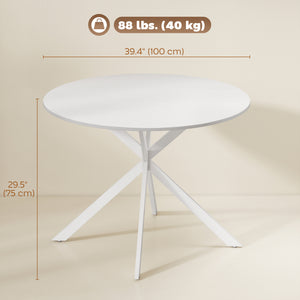 40" Round Kitchen Table for 4, Industrial Dining Table with Steel Legs for Dining Room, White Oak