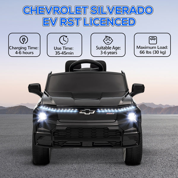 Chevrolet Silverado électrique RST 12V sous licence avec télécommande, noir
