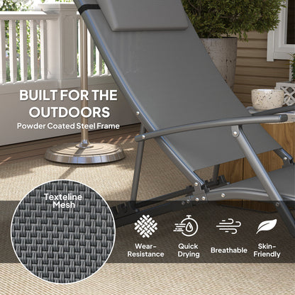 Outsunny Set of 2 Folding Sun Loungers with Cushion for Patio, Garden, Beach, Grey