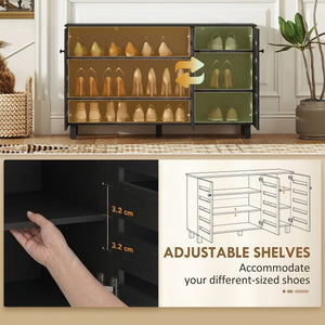 Shoe Cabinet with 3 Slatted Doors, 3-Tier Shelving Rack Cabinet with Adjustable Shelves for 15 Pairs of Shoes, Black