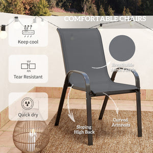 3 Pieces Bistro Set, Small Patio Furniture Set with Stackable Mesh Chairs, Glass Table for Garden, Balcony, Dark Grey