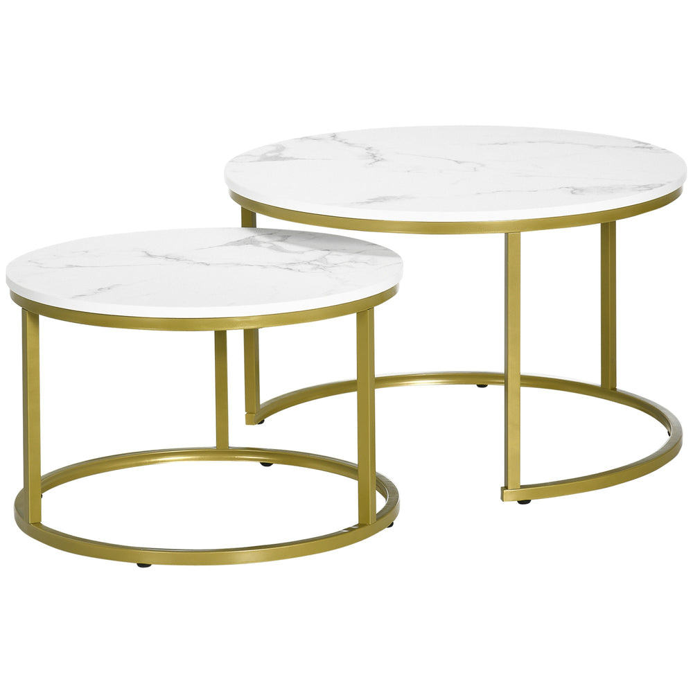 Lot de 2 tables gigognes rondes, imitation marbre blanc