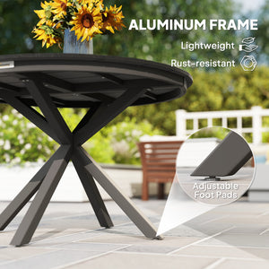 46.5" Outdoor Dining Table for 6, Round Picnic Table with Slatted Top for Balcony, Porch, Black