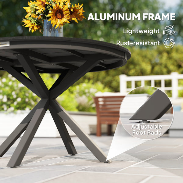 46.5" Outdoor Dining Table for 6, Round Picnic Table with Slatted Top for Balcony, Porch, Black