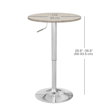 Table de bar réglable pour 2 personnes, ronde avec plateau en rotin synthétique et base en acier, gris