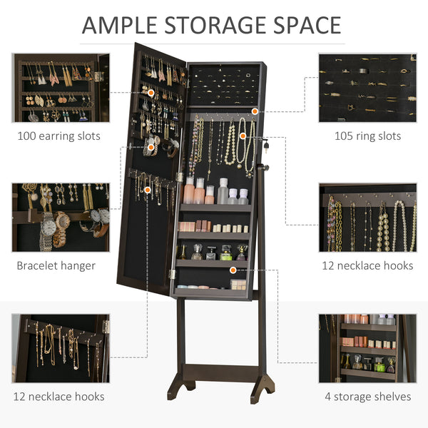Armoire à bijoux avec miroir, verrouillable, 3 angles réglables, marron