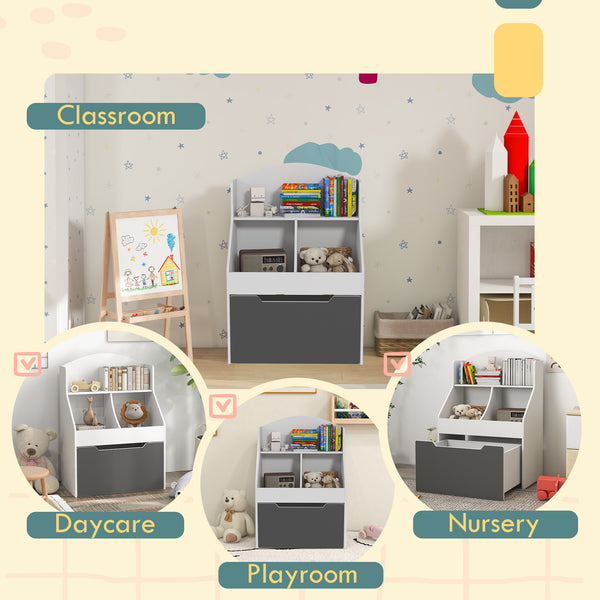 Bibliothèque à 3 niveaux avec tiroir et 2 compartiments de rangement, blanche