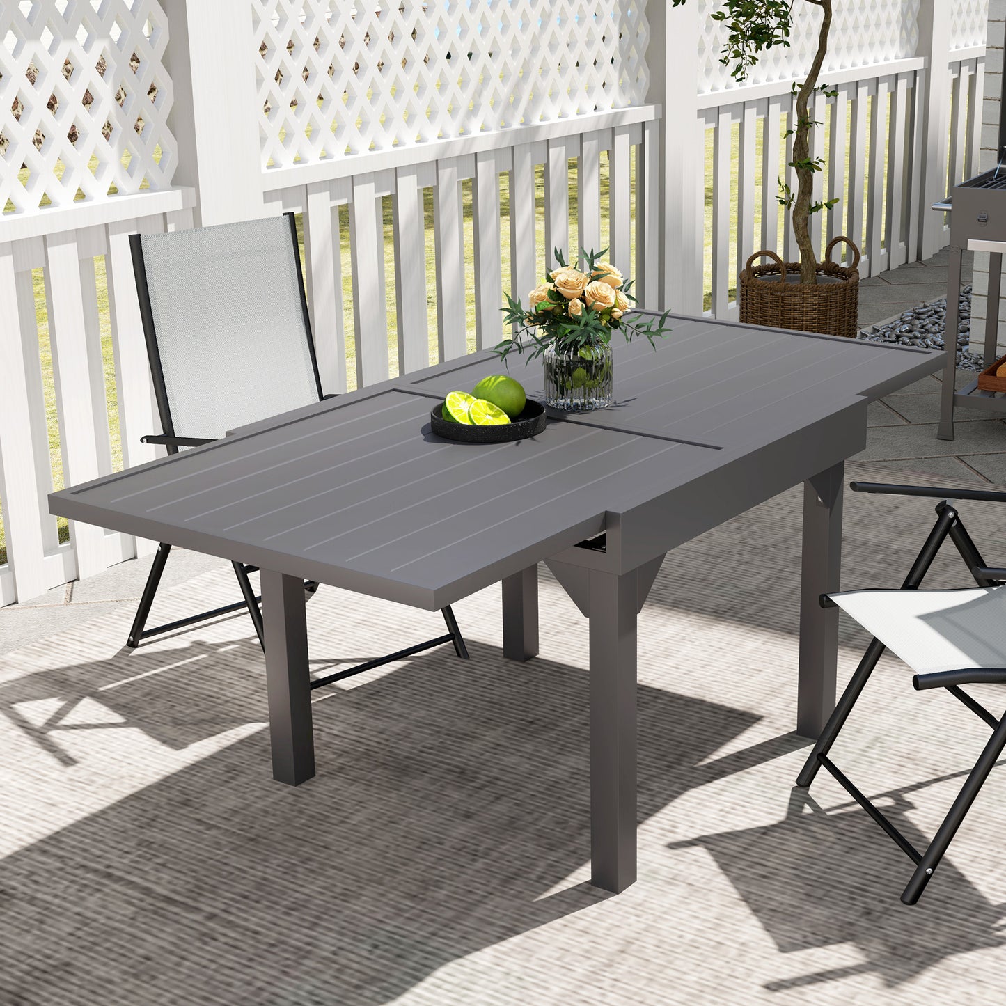 Table de salle à manger d'extérieur extensible en aluminium, gris