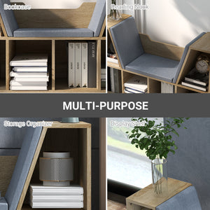 Bibliothèque à 6 compartiments avec coussin pour coin de lecture, bureau, chêne