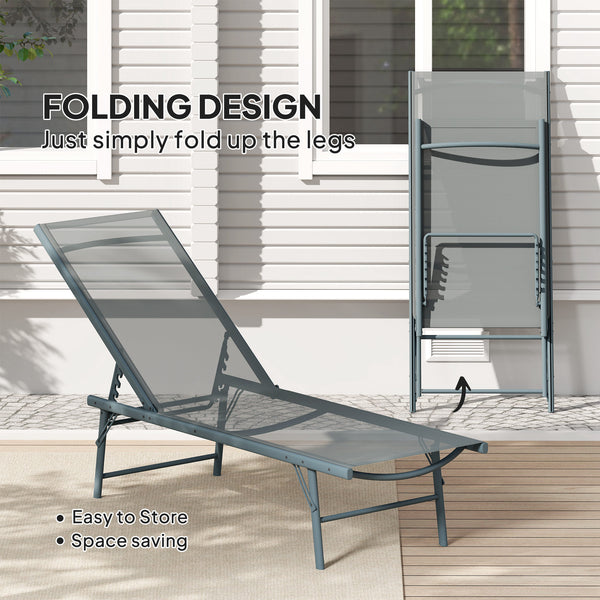 Lot de 2 chaises longue inclinable avec dossier réglable, assise en maille, gris clair