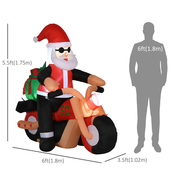 Père Noël à moto gonflable de 1,6 m de hauteur avec éclairage LED