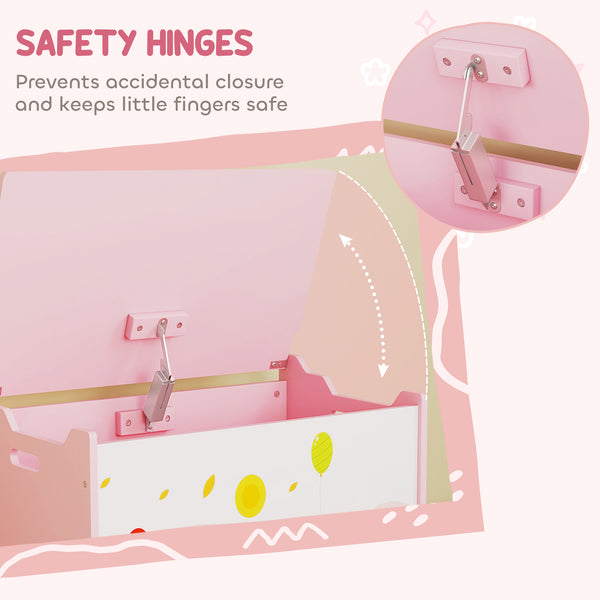 Storage chest with lid and safety hinges, pink
