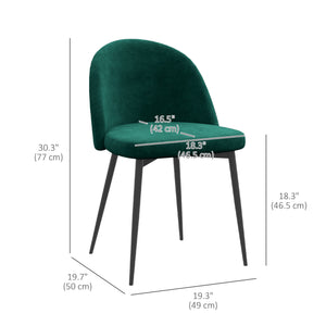 Set of 2 green velvet-upholstered, mid-back chairs
